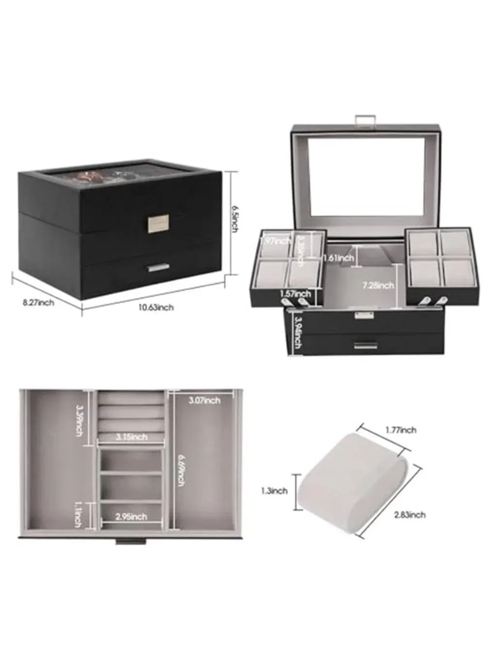Watch Box, Watch Case for Men, 8 Slot Watch Display Case, 3 Layers Large